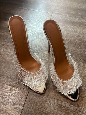 Cult of Coquette Goldie Clear Drip Chandelier Open Toe Mules Size 9